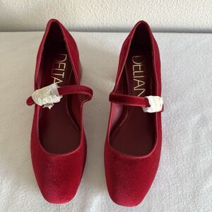 DELTAN Red Mary Jane Block Heel Textile Upper Leather Lining Strap Buckle 7.5M